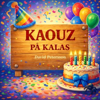 Kaouz på kalas – omslag till ljudboken av David Petersson