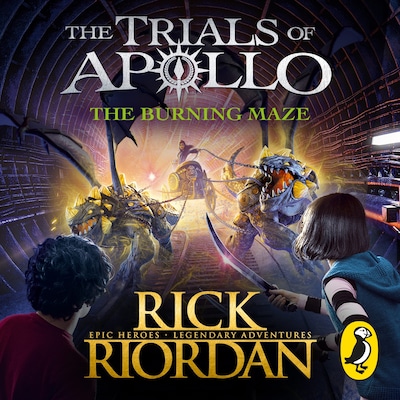 The Burning Maze (The Trials of Apollo Book 3) – omslag til lydbogen af Rick Riordan