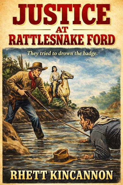 Justice at Rattlesnake Ford: A Classic Western – omslag til lydbogen af Rhett Kincannon