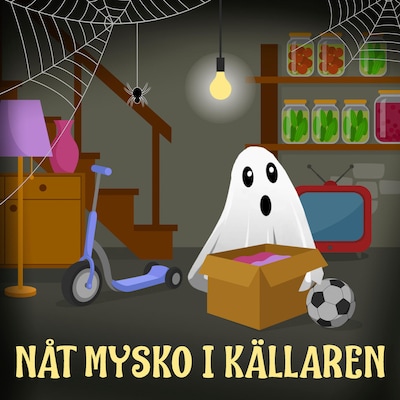 Nåt mysko i källaren – omslag till ljudboken av Karin Hofvander