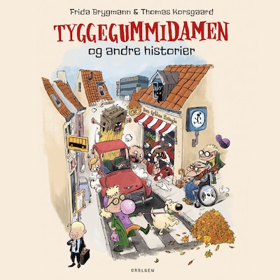 Tyggegummidamen og andre historier – omslag til lydbogen af Thomas Korsgaard, Frida Brygmann