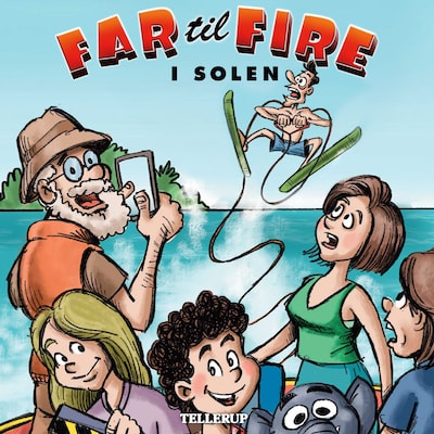 Far til fire #2: Far til fire i solen – omslag til lydbogen af Jesper W. Lindberg