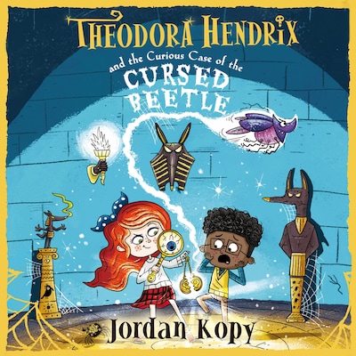 Theodora Hendrix and the Curious Case of the Cursed Beetle – omslag til lydbogen af Jordan Kopy