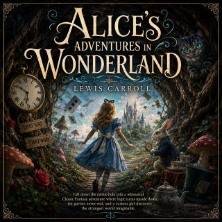 Alice's Adventures in Wonderland: Fall down the rabbit-hole into a whimsical Classic Fantasy adventure where logic turns upside down, tea parties never end, and a curious girl discovers the strangest world imaginable.