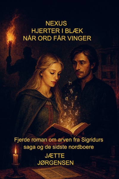 NEXUS, hjerter i blæk, når ord for vinger – omslag til lydbogen af Jætte Jørgensen