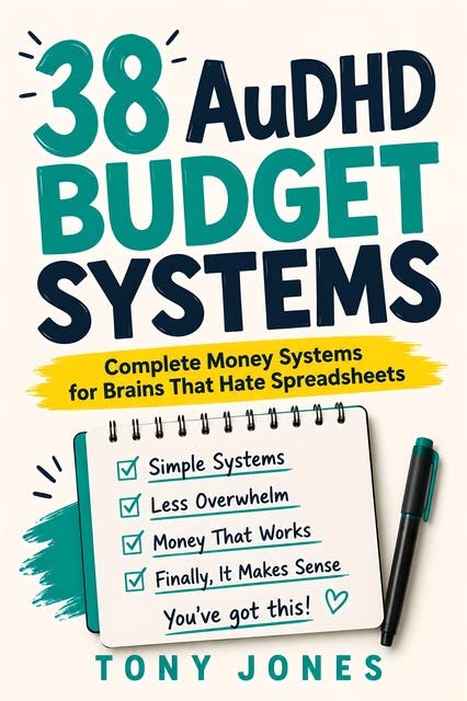 38 AuDHD Budget Systems: Complete Money Systems for Brains That Hate Spreadsheets – omslag til lydbogen af Tony Jones