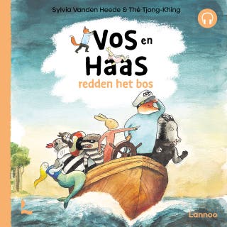 Vos en Haas redden het bos – omslag van het luisterboek van Sylvia Vanden Heede