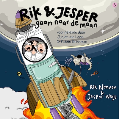Rik en Jesper gaan naar de maan – omslag van het luisterboek van Rik Kleeven, Jesper Weijs