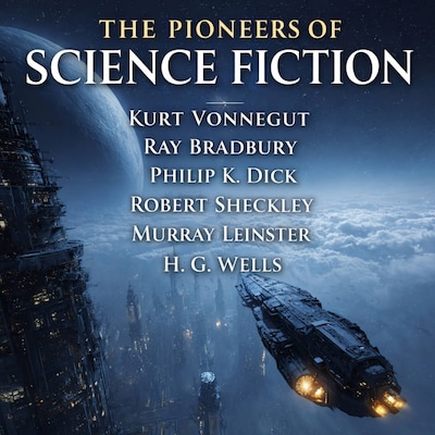The Pioneers of Science Fiction – omslag til lydbogen af Kurt Vonnegut, Ray Bradbury, Philip K. Dick