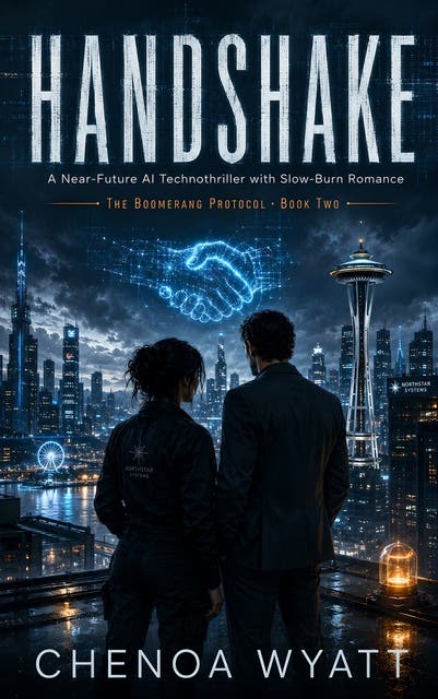 Handshake: A Near-Future AI Technothriller with Slow-Burn Romance – omslag til lydbogen af Chenoa Wyatt