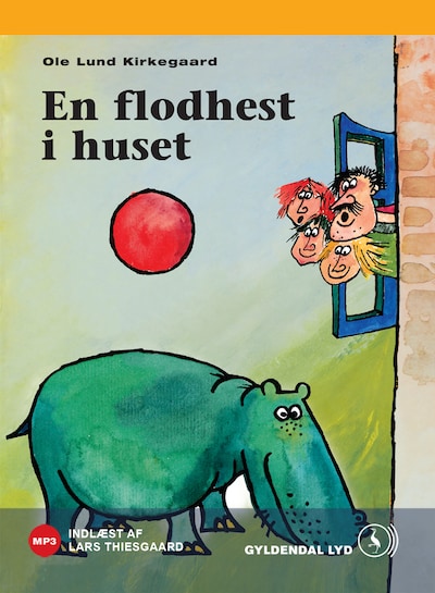 En flodhest i huset – omslag til lydbogen af Ole Lund Kirkegaard