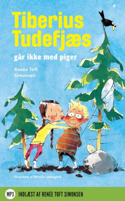 Tiberius Tudefjæs går ikke med piger – omslag til lydbogen af Renée Toft Simonsen