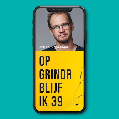 Op Grindr blijf ik 39 – omslag van het luisterboek van Johan Goossens