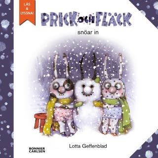 Prick och Fläck snöar in – omslag till ljudboken av Lotta Geffenblad