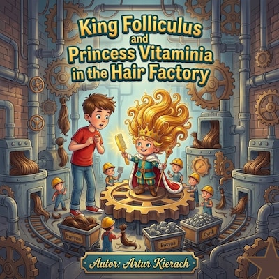 King Folliculus and Princess Vitaminia in the Hair Factory – omslag van het luisterboek van Kierach Artur
