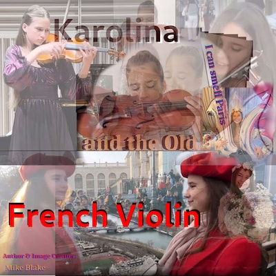 Karolina ~ and the Old French Violin. – omslag til lydbogen af Mike Blake