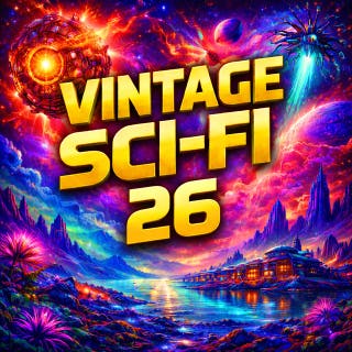 Vintage Sci-Fi 26: Robots, Space Mysteries and Adventures Beyond the Stars – omslag till ljudboken av Ben Bova, Robert Sheckley, Poul Anderson, Frank Belknap Long, David Mason, Jack Sharkey, A. Bertram Chandler, Jerome Bixby, Robert Abernathy, James Blish, Hal K. Wells, Hayden Howard, Walter M. Miller Jr., Ralph Williams, Larry Eisenberg, Kenneth Harmon, Merab Eberle, R. J. Rice