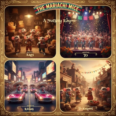 The Mariachi Mice - Rags to Riches to Respect – omslag til lydbogen af AI Voice Christopher Allen