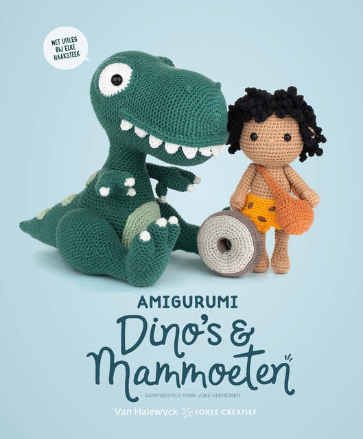 Amigurumi Dino's en Mammoeten – omslag van het luisterboek van Joke Vermeiren