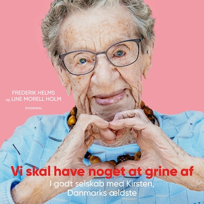 Vi skal have noget at grine af – omslag til lydbogen af Frederik Helms, Line Morell Holm