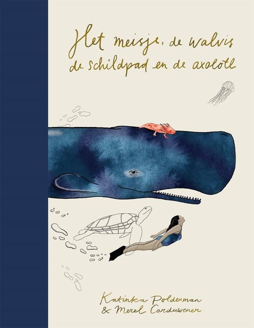 Het meisje, de walvis, de schildpad en de axolotl – omslag van het luisterboek van Katinka Polderman,Merel Corduwener