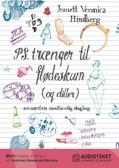 PS. Trænger til flødeskum (og diller) – omslag til lydbogen af Jeanett Veronica Hindberg