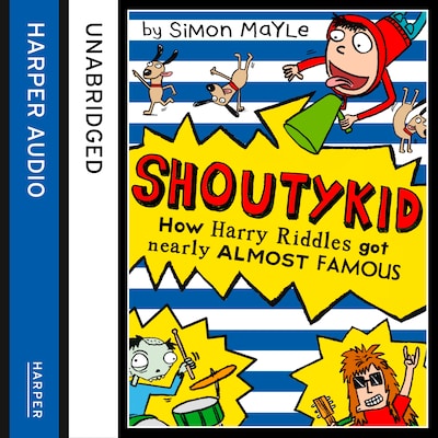 How Harry Riddles Got Nearly Almost Famous – omslag til lydbogen af Simon Mayle
