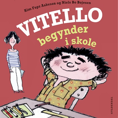 Vitello begynder i skole – omslag til lydbogen af Kim Fupz Aakeson, Niels Bo Bojesen