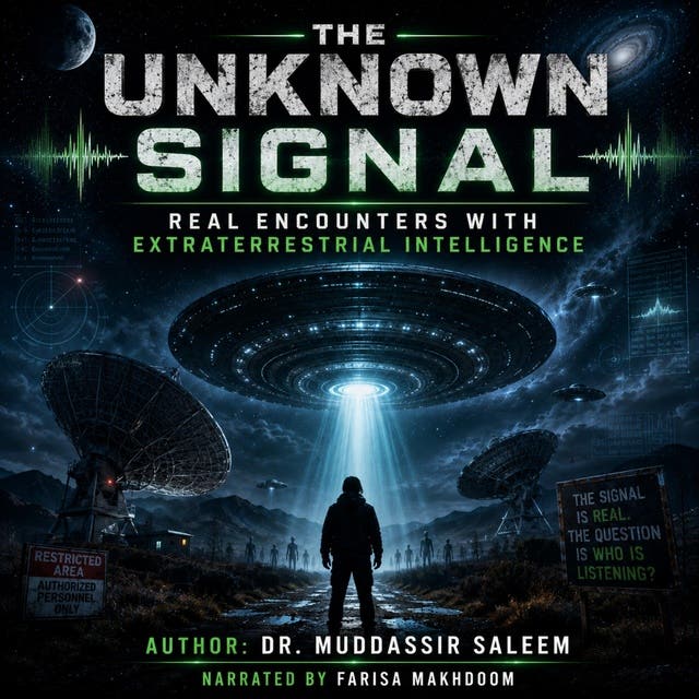 The Unknown Signal: Real Encounters with Extraterrestrial Intelligence: Mysterious Space Signals, UFO Contact Cases, and Alien Communication Reports – omslag til lydbogen af Dr Muddassir Saleem