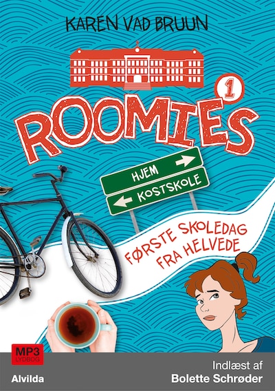 Roomies 1: Første skoledag fra helvede – omslag til lydbogen af Karen Vad Bruun