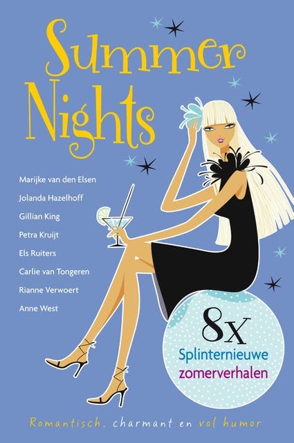 Summer nights – omslag van het luisterboek van Anne West,Carlie van Tongeren,Els Ruiters,Gilian King,Jolanda Hazelhoff,Marijke van den Elsen,Petra Kruijt,Rianne Verwoert