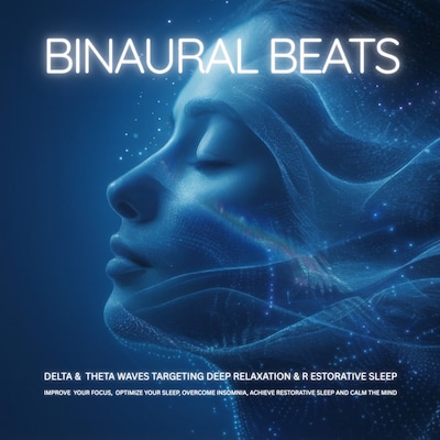 Binaural Beats: Delta & Theta Waves Targeting Deep Relaxation and Restorative Sleep – omslag til lydbogen af Binaural Beats Studios London, Yella A. Deeken