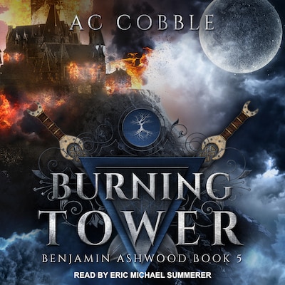 Burning Tower – omslag til lydbogen af AC Cobble