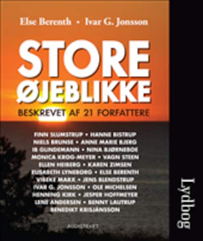 Store øjeblikke - beskrevet af 21 forfattere – omslag til lydbogen af Else Berenth
