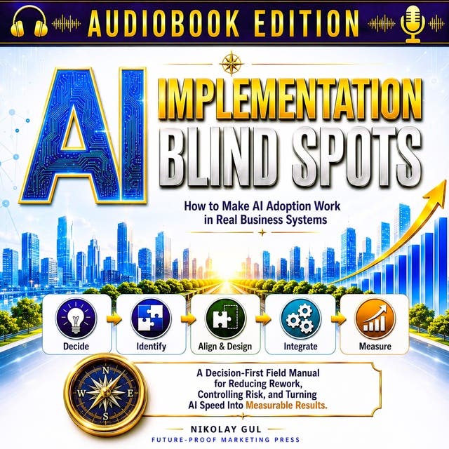 AI Implementation Blind Spots: How to Make AI Adoption Work in Real Business Systems – omslag til lydbogen af Nikolay Gul