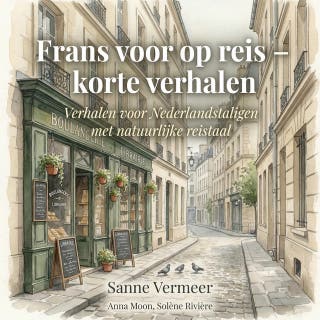 Frans voor op reis – korte verhalen: Verhalen voor Nederlandstaligen met natuurlijke reistaal – omslag van het luisterboek van Sanne Vermeer