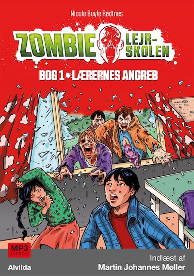 Zombie-lejrskolen 1: Lærernes angreb – omslag til lydbogen af Nicole Boyle Rødtnes