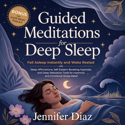 Guided Meditations for Deep Sleep – omslag til lydbogen af Jennifer Diaz