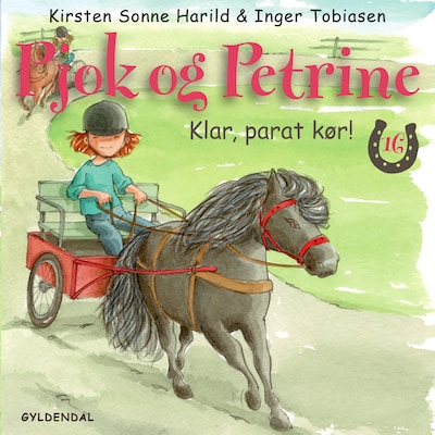 Pjok og Petrine 16 - Klar, parat, kør! – omslag til lydbogen af Kirsten Sonne Harild