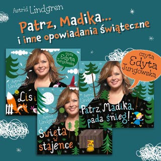 Patrz, Madika pada śnieg! i inne opowiadania świąteczne – okładka audiobooka, autor Astrid Lindgren