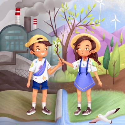 Elias and Ella taking care of the environment