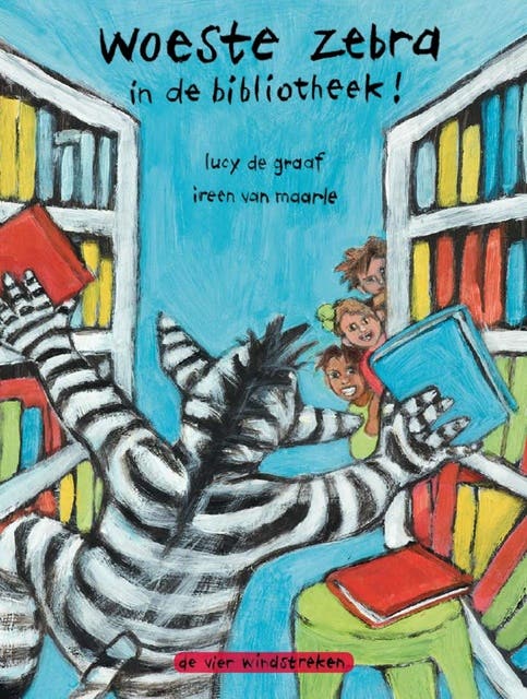 Woeste zebra in de bibliotheek – omslag van het luisterboek van Ireen van Maarle
