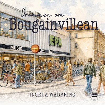 Drömmen om Bougainvillean – omslag till ljudboken av Ingela Wadbring