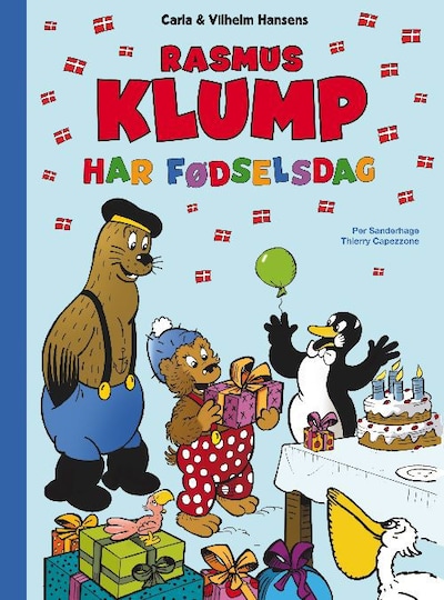 Rasmus Klump har fødselsdag – omslag til lydbogen af Per Sanderhage