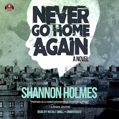 Never Go Home Again – omslag til lydbogen af Shannon Holmes