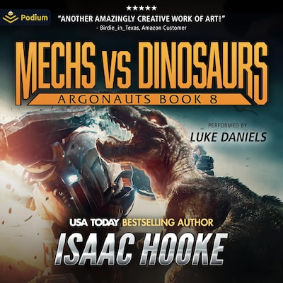 Mechs Vs. Dinosaurs – omslag til lydbogen af Isaac Hooke