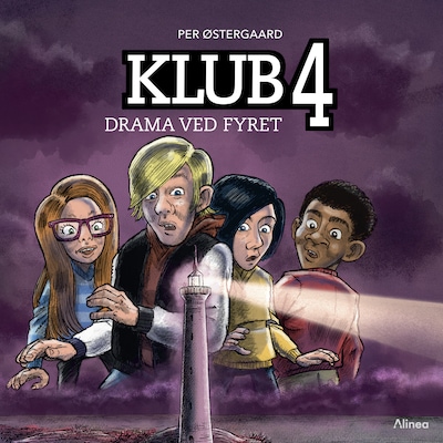Klub 4 - Drama ved fyret, Blå Læseklub – omslag til lydbogen af Per Østergaard