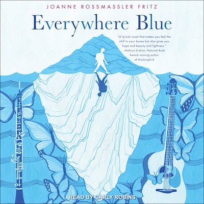 Everywhere Blue – omslag til lydbogen af Joanne Rossmassler Fritz