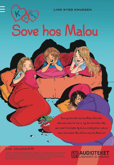 K for Klara 4: Sove hos Malou – omslag til lydbogen af Line Kyed Knudsen