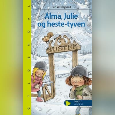 Alma, Julie og hestetyven – omslag til lydbogen af Per Østergaard